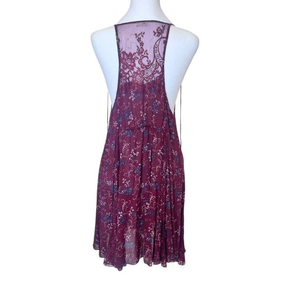FREE PEOPLE INTIMATELY BURGUNDY LACE FLORAL PRINT SHEER DRESS NIGHTGOWN NWT LG - Picture 5 of 15